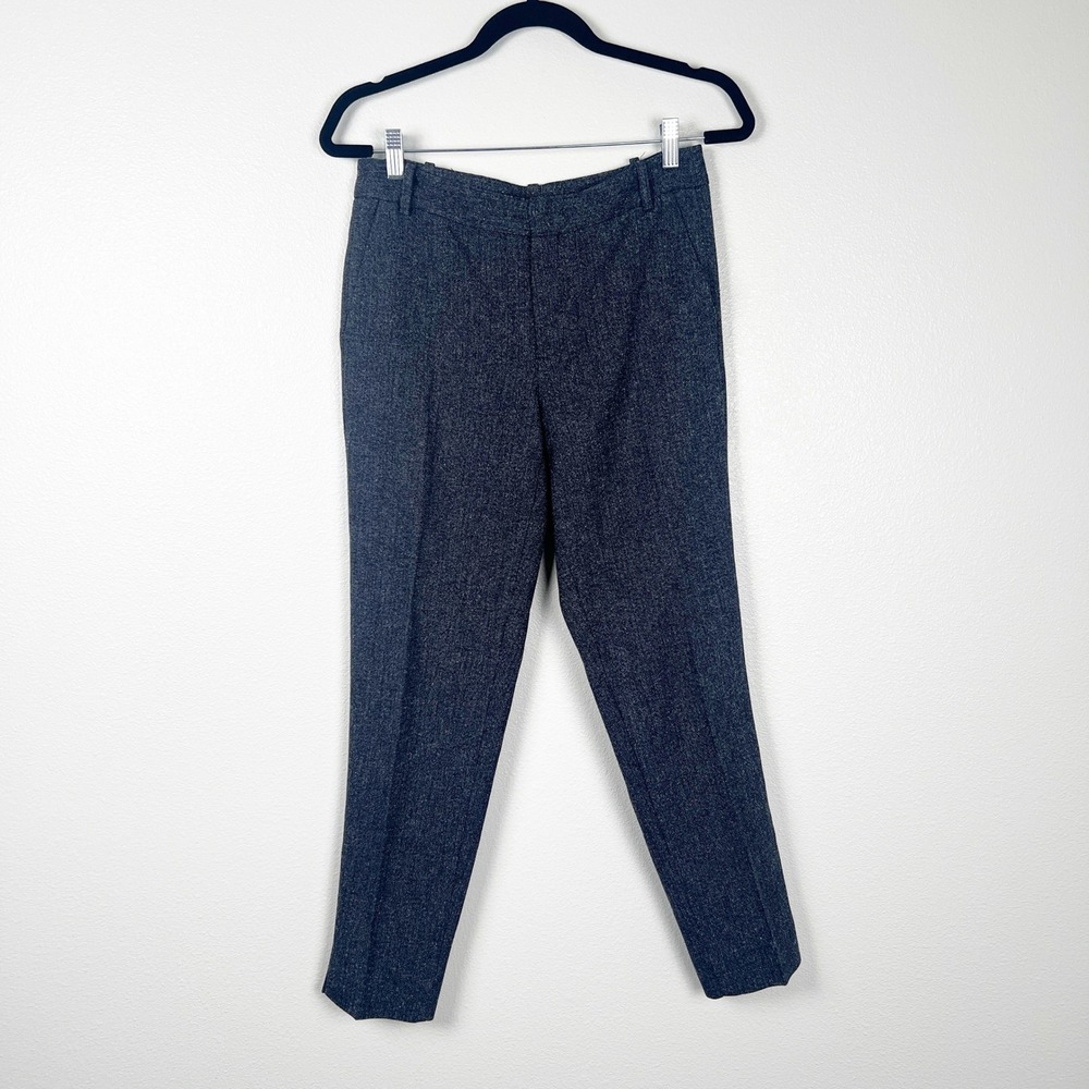 Zara Women Tweed Dress Pants Size 4 Gray Charcoal Mid Rise Straight Leg Trousers